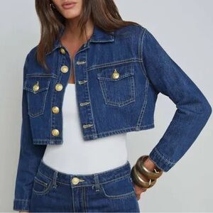 L'AGENCE Genevie Blue Crop Denim Jacket